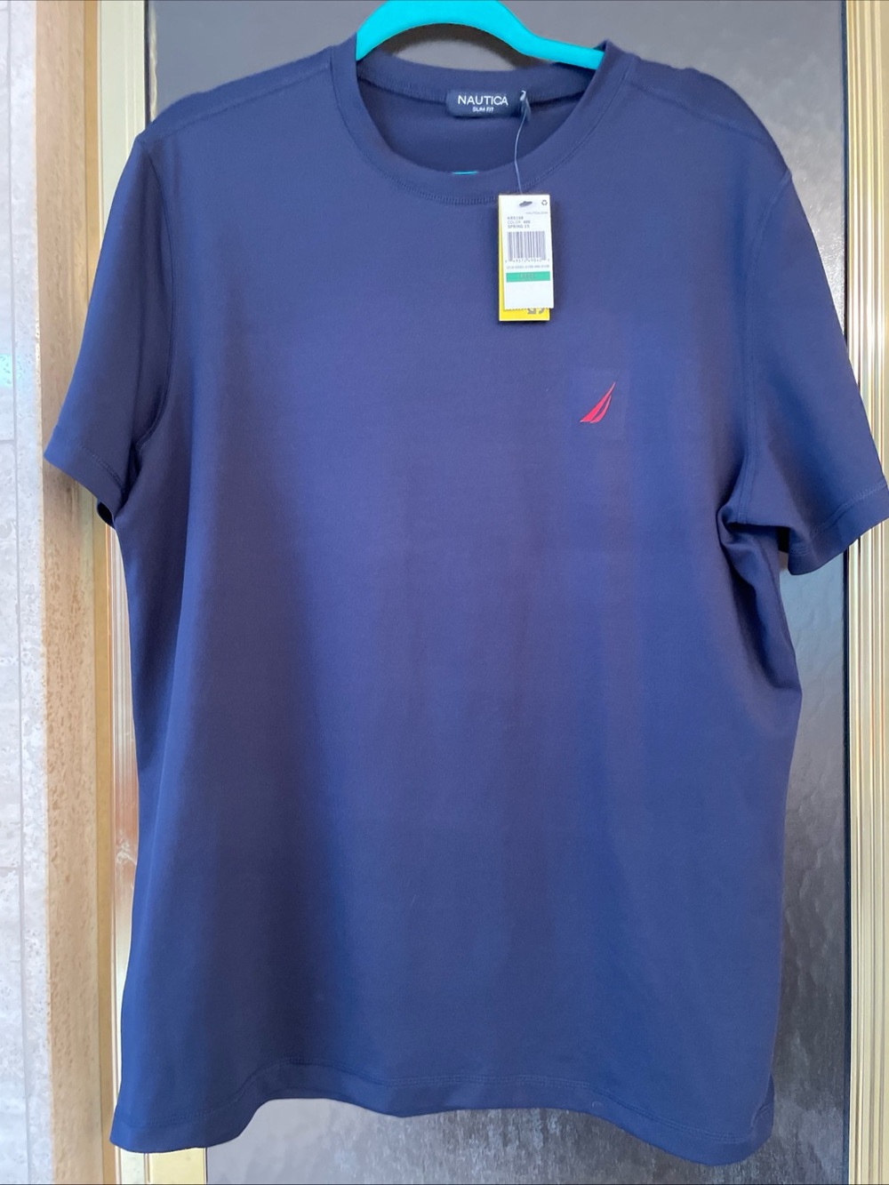 Men’s Nautica Slim Fit Navy Blue Short Sleeve Performance Tee Size Large Wicking